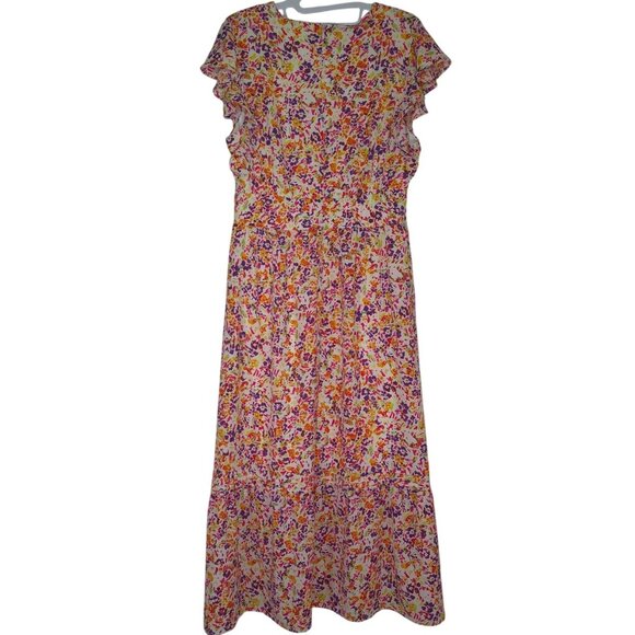 Julia Jordan Floral Ruffle Maxi Dress Women( 8) Multicolor V Neck Short Sleeve. - Picture 3 of 14